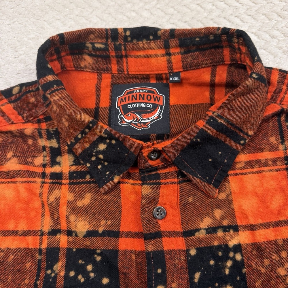 Angry Minnow Clothing Adult XXXL Long Sleeve Flannel Shirt Orange Up north cabin - Picture 6 of 9
